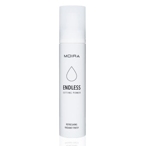 Spray fijador Moira Endless Setting Power en su envase con atomizador