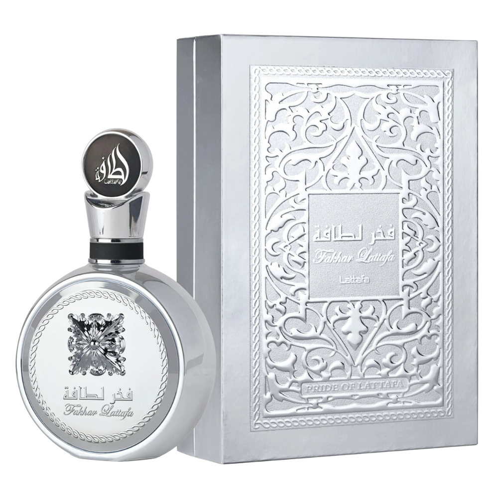 Frasco de Lattafa Fakhar Platin Eau de Parfum 100 ml