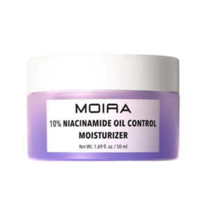 Envase de la crema hidratante Moira con 10% de niacinamida