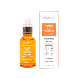 Frasco del sérum vitaminado Moira con vitaminas B, C y E